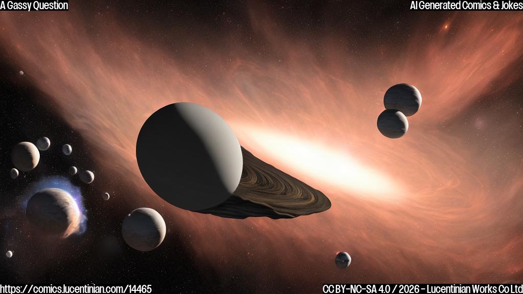 Draw a plain color cartoon style picture of an interstellar object with a puzzled expression on its surface, surrounded by swirling methane clouds and stars in the background.