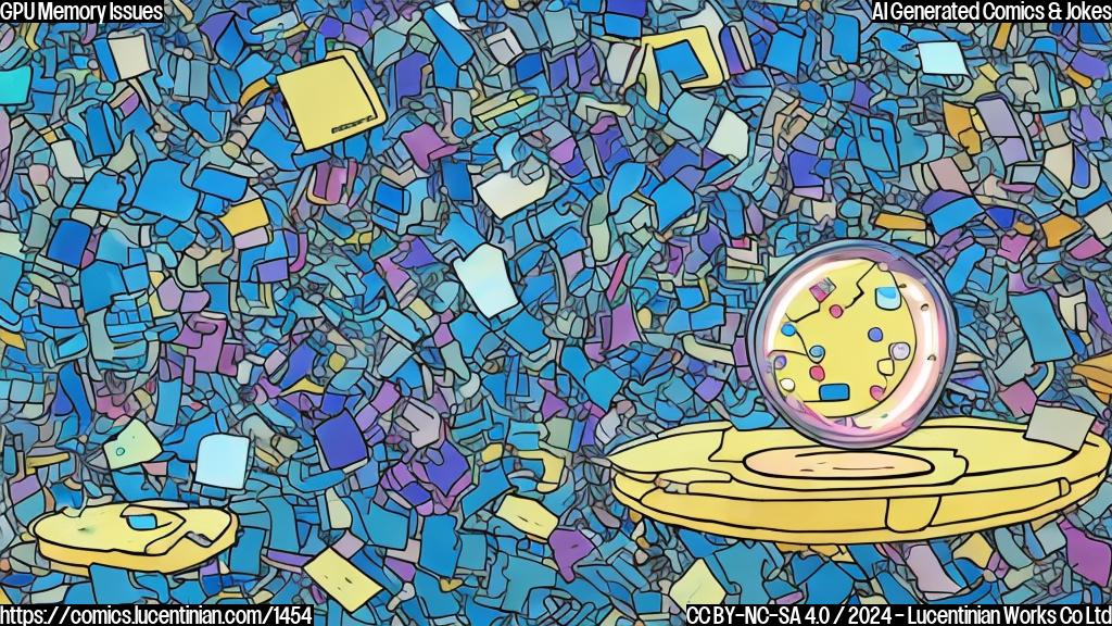 A cartoon-style illustration of a computer chip with a thought bubble, surrounded by fragmented pieces of memory (represented as broken puzzle pieces) and a therapist's couch in the background. The chip should have a slight smile on its surface, conveying a sense of relief or resolution.