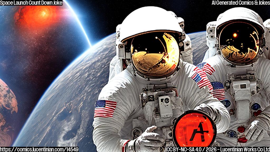 A smiling astronaut in a spacesuit holding a "I'm over you" sign, standing in front of a rocket with a red "Countdown" clock ticking in the background