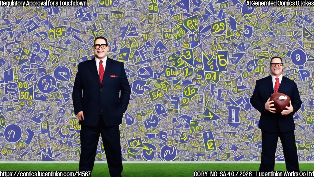 A large, smiling man with a suit and glasses, holding a football and standing in front of a NFL logo, surrounded by numbers and charts.
The man is wearing a referee's uniform with a "regulator" badge on his chest.