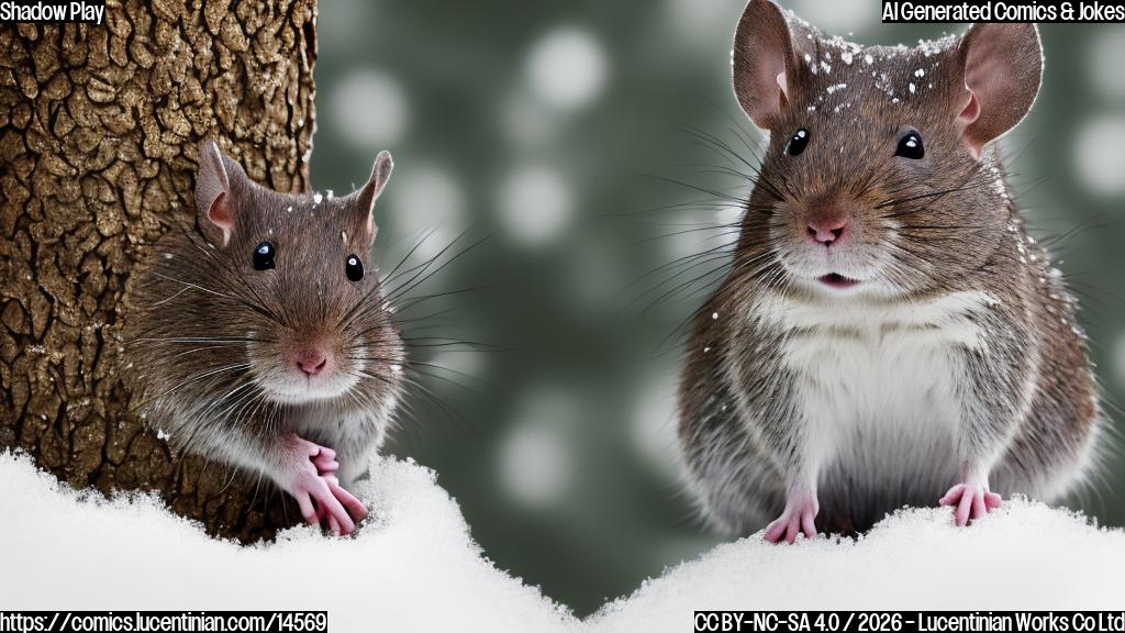 A plain color cartoon style image. A plump, brown, furry rodent with small ears and a short tail, standing upright on a snow-dusted tree stump. The rodent is wearing tiny, stylish black sunglasses, looking straight ahead with a slightly mischievous expression. The background shows a simple, snowy landscape with bare trees and a pale blue sky. The overall feeling is whimsical and a bit cheeky.