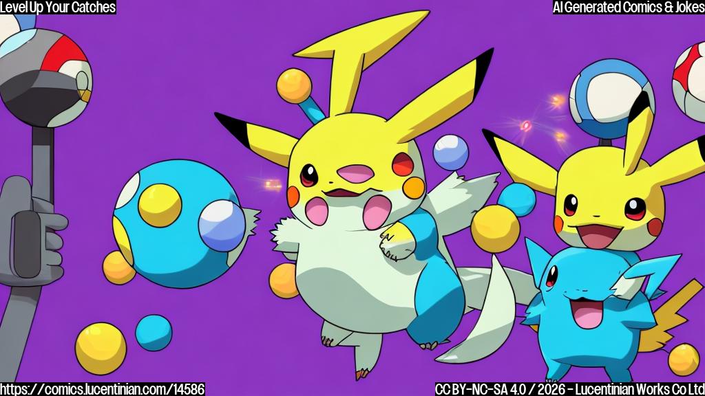 Draw a cartoon-style image of a person holding a ladder in one hand and a PokÃ© Ball in the other, standing in front of a colorful background with various PokÃ©mon roaming around. The ladder should have a few PokÃ©mon perched on it, as if they're "leveling up" their catches.