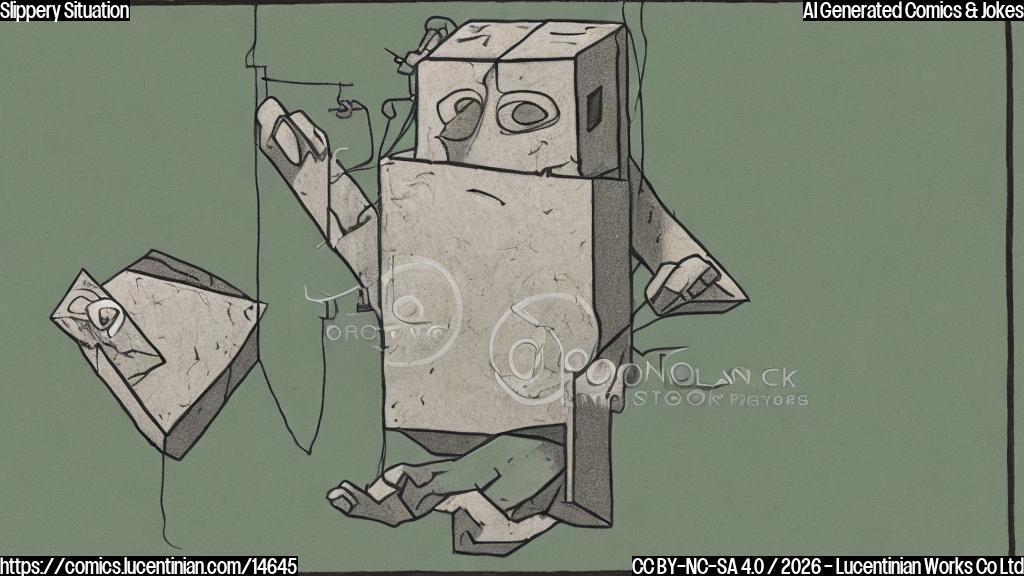 Plain color cartoon. A simple, anthropomorphic silver-colored rectangular block with small, worried eyes and an open, struggling mouth. It is depicted as trying to climb a very steep, plain dark green upward-sloping line, which represents a market trend. The block's small, cartoon hands are slipping off the line, and its body is visibly sliding downwards. Its legs are flailing in the air, showing a complete loss of grip. The background is a solid, light blue color. All elements have thick, clean outlines and flat, uniform colors.