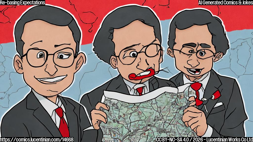 A cartoon of a person sitting in front of a map with a pencil, surrounded by red lines and X's. The person is wearing a suit and tie, with a speech bubble coming out of their mouth saying "I'm going to re-base my argument!". In the background, there is a faint image of the Chagos Islands, with a small American flag on one of the islands.