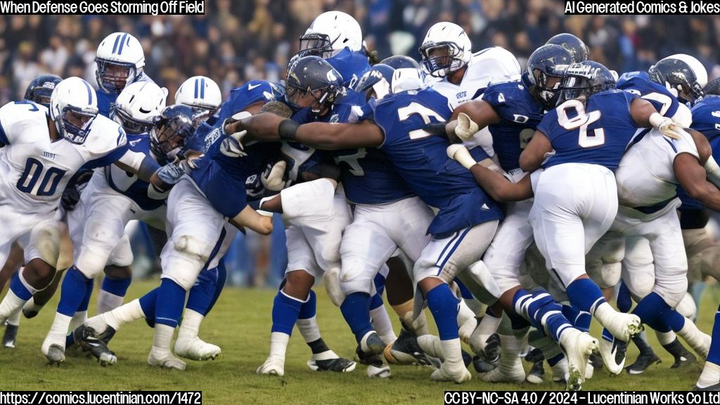 A football team with a strong defensive line struggles to contain an opponent's rushing attack, leading to a dramatic turn in the game.