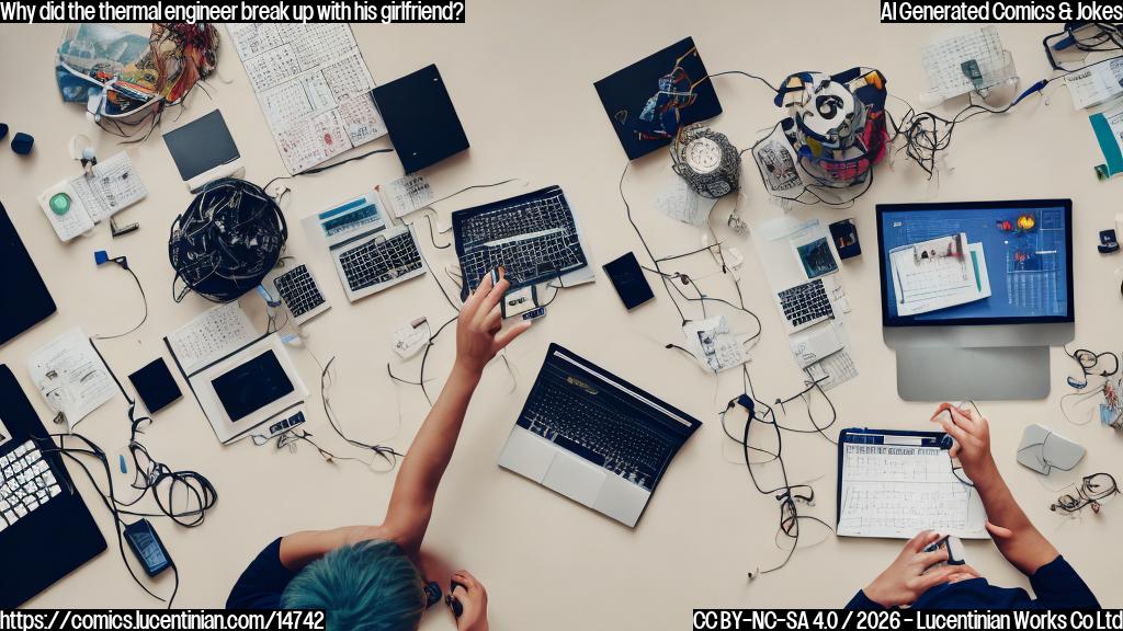 a person sitting at a desk, surrounded by wires and computer components, with a worried expression on their face, and a calendar or planner in the background with an appointment marked for "Relaxation Therapy".