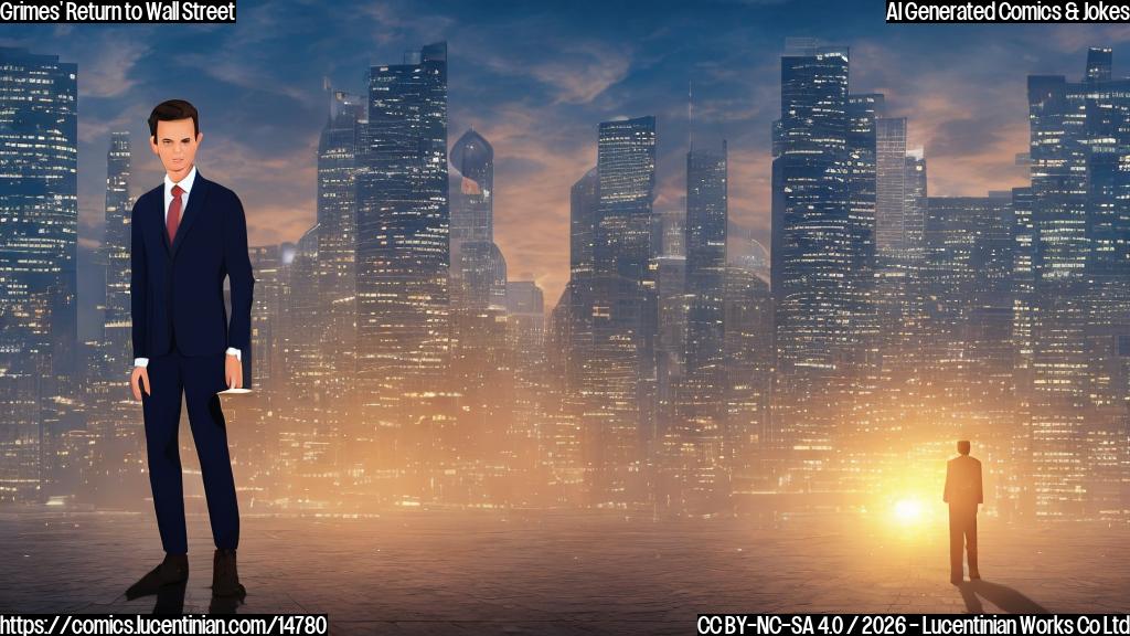 A cartoon of a person (a young professional wearing a suit and tie) standing in front of an office building with a large briefcase in one hand and a ladder in the other. The background is a blurred image of a cityscape at sunset, with several people walking in the distance.