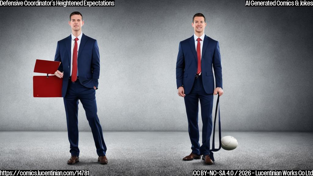 Draw an image of a football coach standing in front of a ladder, wearing a suit and holding a clipboard, with a confident expression on his face. The background should be a blurred-out football field with a faint outline of the Super Bowl logo.