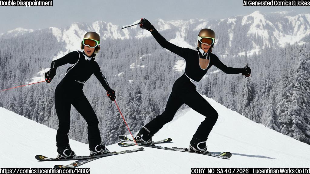 A woman in a mountainous landscape wearing a black and white jumpsuit with skis on her feet is shown skiing down a steep slope, performing a trick where she slides backwards while rotating 126 times. Her face is contorted in concentration as snow flies off her skis.