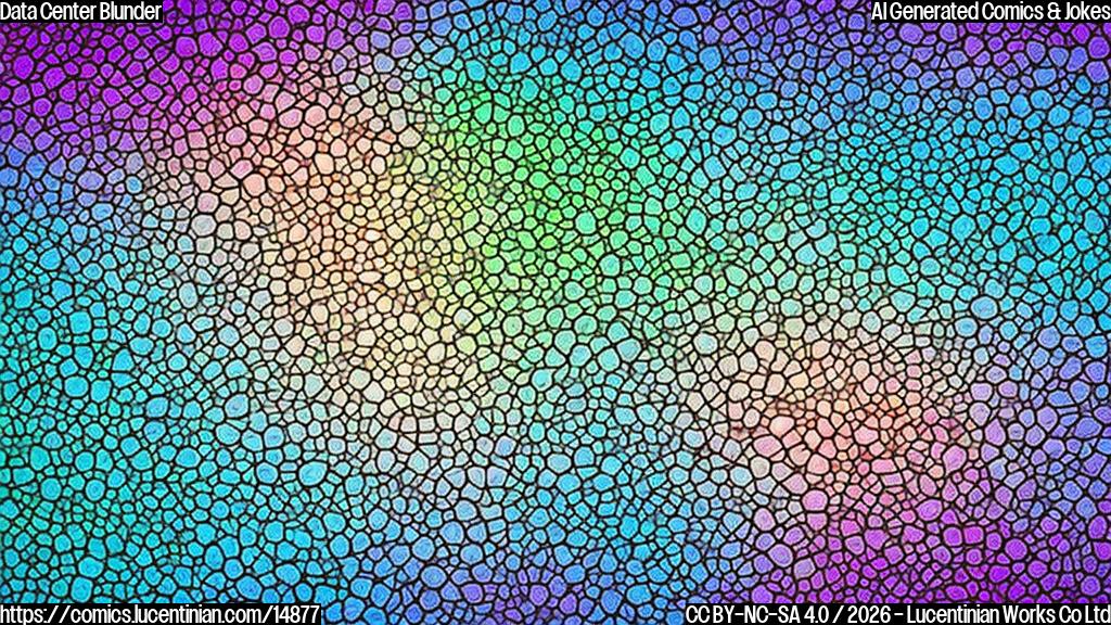 Draw a plain color cartoon style picture of a data center with a thought bubble above it, showing a scales symbolizing balance between energy consumption and financial stability.