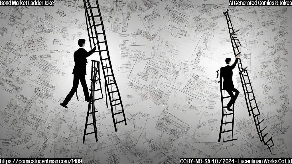 Draw a cartoon of an investor standing in front of a large graph, with a ladder leading up to it. The investor is holding a clipboard and looking determined. In the background, there's a chart showing rising yields, with some investors jumping onto the ladder as they reach new peaks.