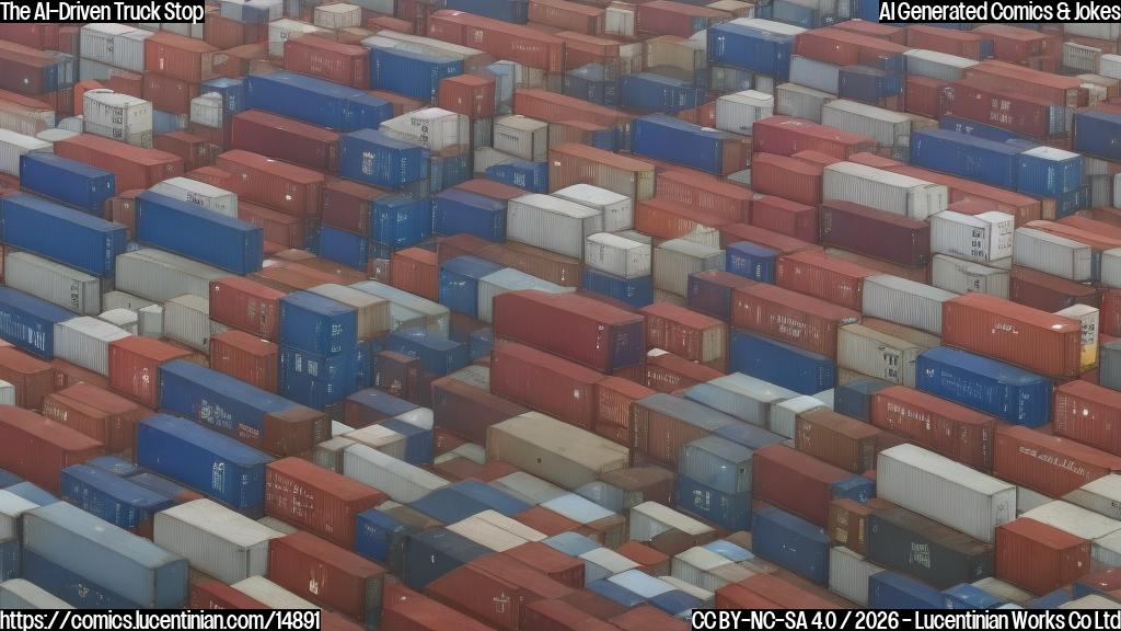 A group of suitcases with a giant AI interface in the background, surrounded by trucks and freight containers, with a "scaled back" sign above one of the suitcases.