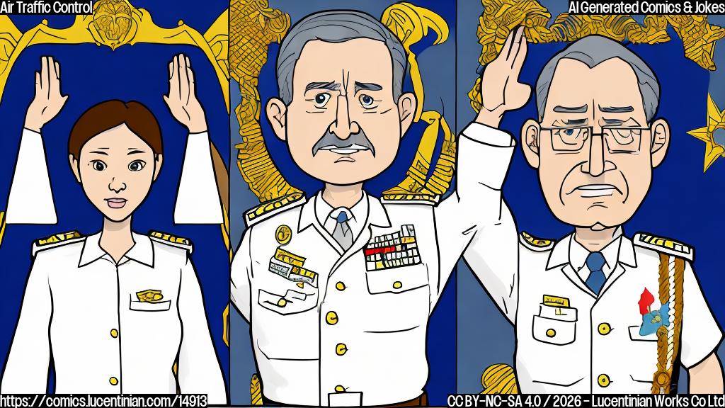 A plain color cartoon style image. On the left, a simplified character representing a high-ranking official from a southern territory, depicted with a slightly apologetic expression and holding up their hands. On the right, a simplified character representing a powerful sibling of a northern leader, with a stern, no-nonsense expression and one arm raised in a commanding gesture. Between them, a small, simple drone cartoonishly buzzing mid-air. A simple, dashed line on the ground separates the two characters' territories. Use blocky shapes and flat, contrasting colors.