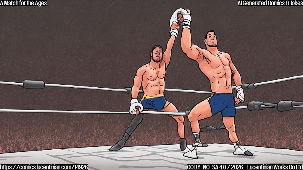 A cartoon style image of a WWE Superstar standing in the ring, holding a ladder and looking up at it with determination on their face. The background should be a blurred crowd with excitement and energy emanating from them.