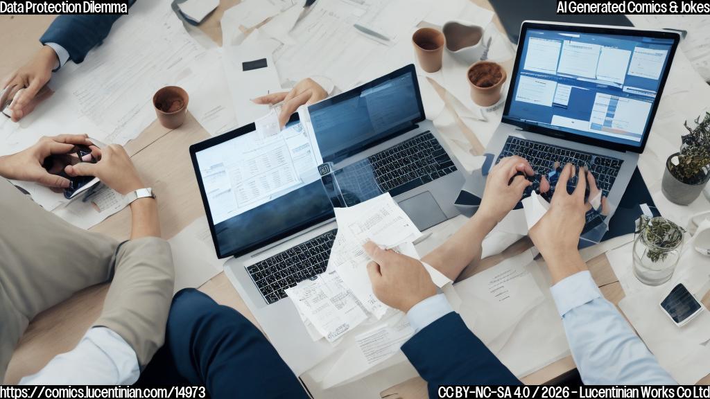 A person sitting at a desk with a laptop, surrounded by papers and voting information, looking concerned and anxious. The laptop screen displays a calendar with several months highlighted.