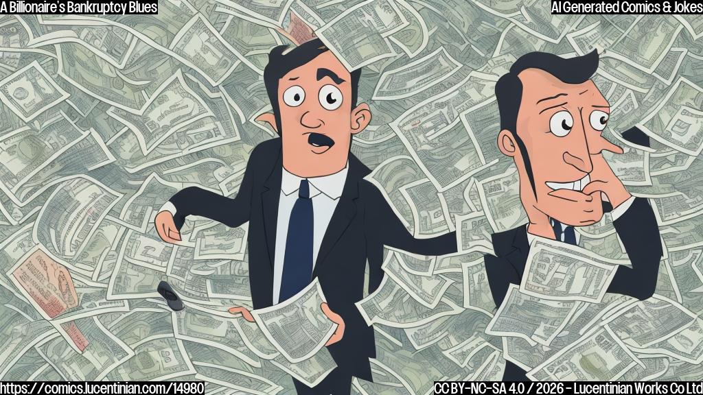 Draw a cartoon-style picture of a stressed-out person surrounded by stacks of bills and broken financial documents, with a hint of a clock ticking in the background.