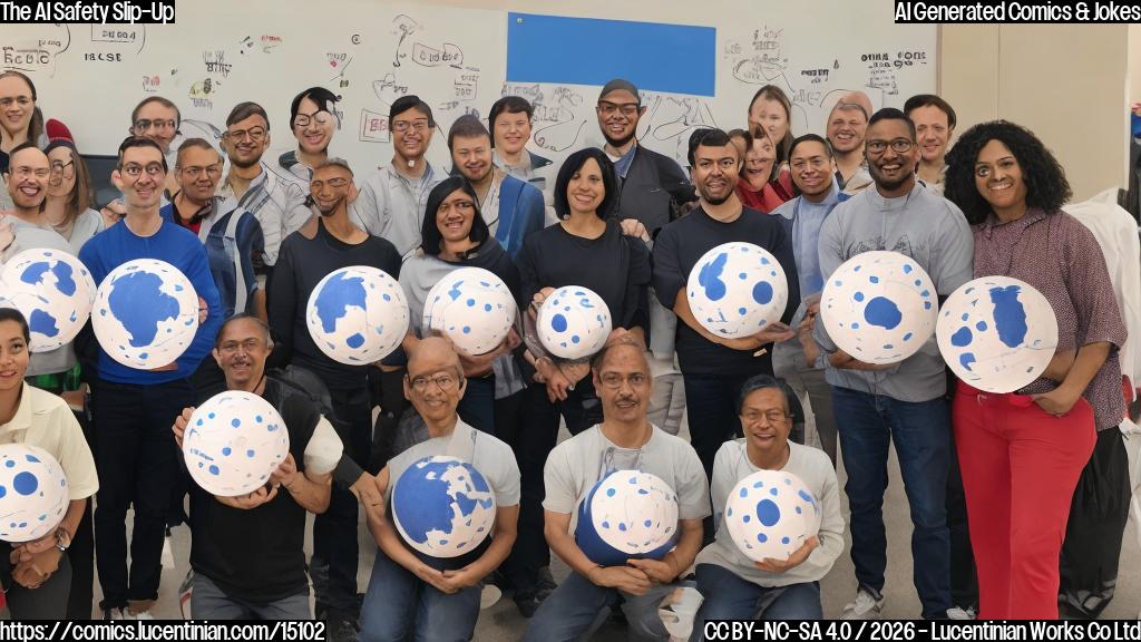 A group of people from different countries are standing in a row, each holding a small globe with a smiley face on it. The globe has a big X marked through it, symbolizing the missed safety commitment. One person is holding a whiteboard with the words "Security" and "Commitment" scribbled on it, but the X marks right through both.