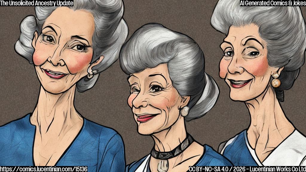 Plain color cartoon style. An older, glamorous woman with large, styled hair, wearing a fancy, shimmering outfit, smiles broadly while holding a smartphone. She has a slightly self-satisfied or oblivious expression. Next to her, a young female athlete, wearing an athletic leotard and an Olympic-style gold medal around her neck, has a subtly bewildered or confused expression. Simple, plain background.