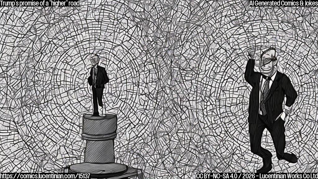 Describe a simple cartoon style image of a person standing on top of a raised platform, with a microphone in hand and a confident expression. The background should be a neutral color.