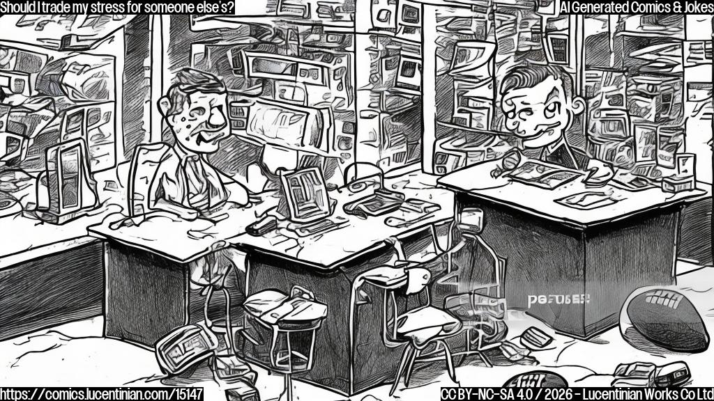 A cartoon of a football player sitting at a trading desk, looking worried, with a football field in the background and a thought bubble above their head with an anxious expression. The trading desk should have a sign that says "Anxiety Defense".