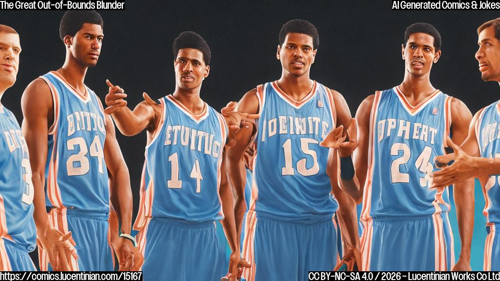 Two tall, athletic figures in sports jerseys with one holding a basketball and the other standing next to them both gesturing towards the sideline. The first figure is leaning against their teammate while both of them are wearing a mixture of frustrated and disappointed facial expressions.