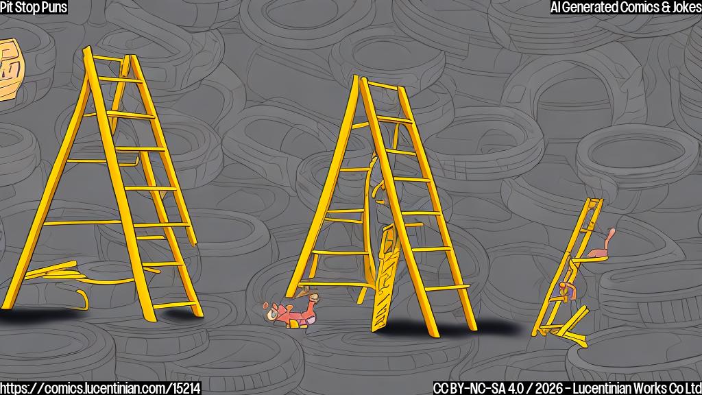 Illustrate a cartoon of a racing car with its tires raised off the ground, surrounded by a ladder and a "Career Ladder" sign.
