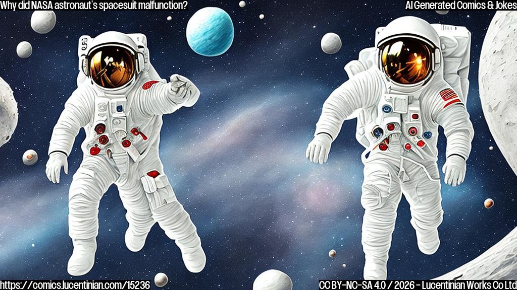 Draw an illustration of a person in a white spacesuit with a tear or hole in the helmet, surrounded by stars and space debris.
