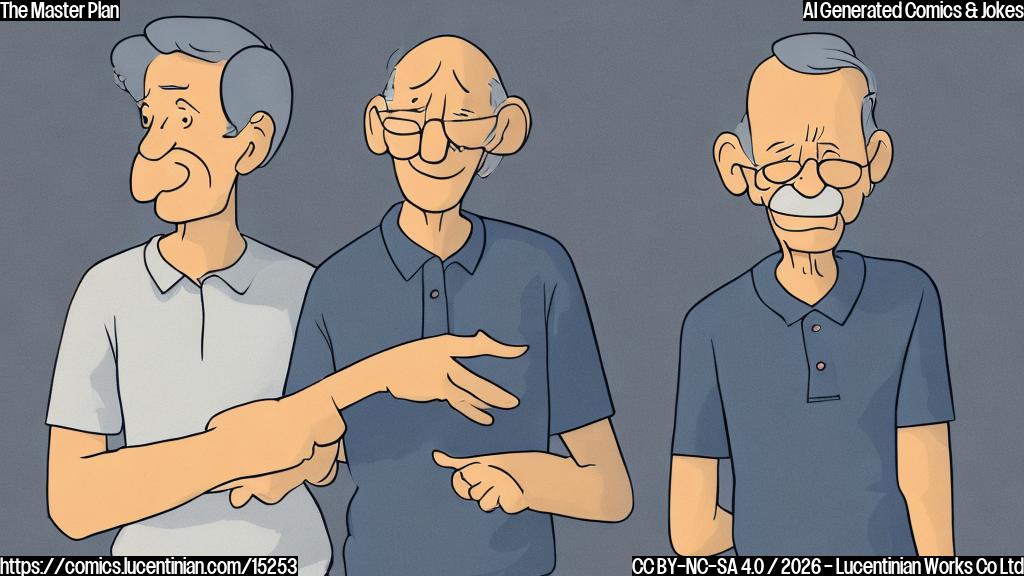 A plain color cartoon style illustration. An elderly man, with a kind but worried expression, is wearing a simple collared shirt and trousers, standing near a young adult man. The young man, in his late twenties, is relaxed, possibly leaning back or slouching slightly on a sofa, wearing a casual t-shirt and shorts. He has a nonchalant, slightly amused expression. The setting is a simple living room with minimal furniture like a plain sofa and a lamp. The color palette is bright and plain, with clear outlines and no complex textures.
