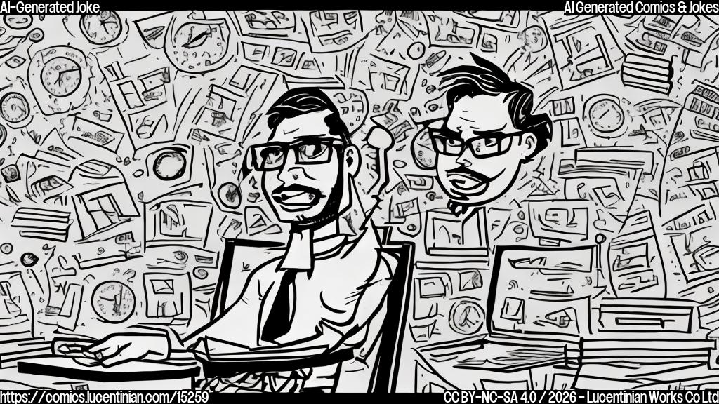 A cartoon-style illustration of a bespectacled man sitting on a couch, surrounded by charts and graphs, with a confused expression on his face. In the background, a whiteboard has a crude drawing of a car racing track with various predictions marked along the way.