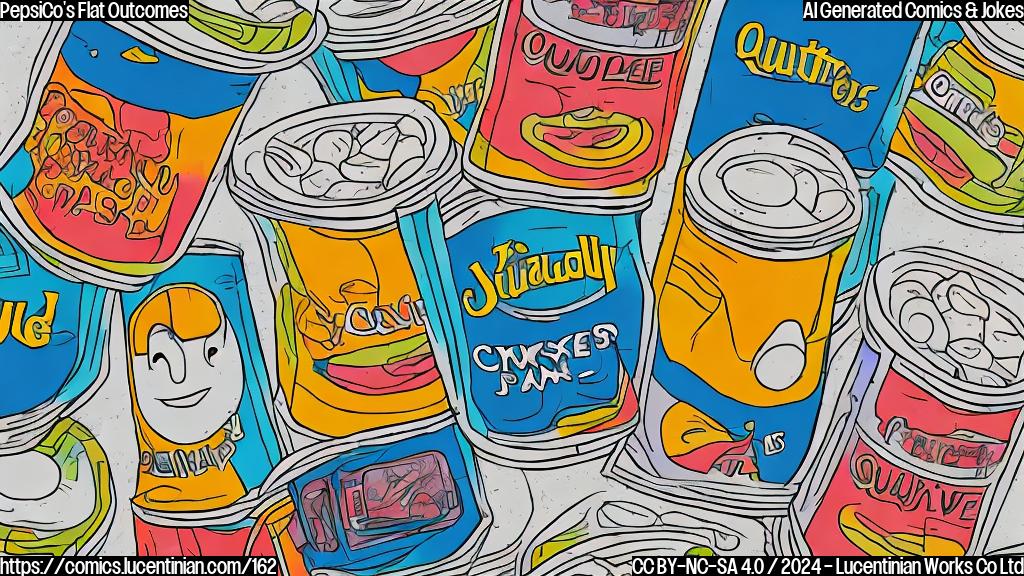 A plain color cartoon style picture of a smiling quiver with a few flat lines on the graph, surrounded by empty cans and snack packaging. The quiver is wearing a worried expression, while the graph is showing a downward trend. In the background, there are scattered snacks with a "Recalled" stamp on them.