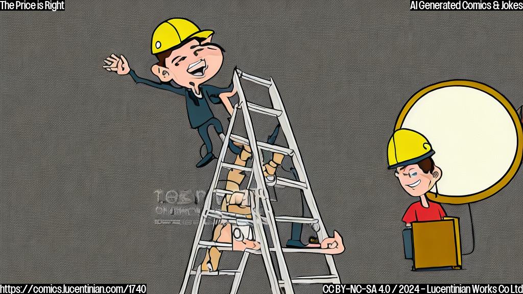 A cartoon of a person standing on top of a ladder, with a speech bubble saying "I'm taking my expectations to a higher level" and a picture of an oil barrel behind them. The background is a simple grey or beige color.