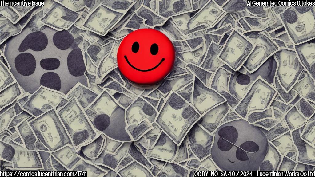 Draw an illustration of a sad smiley face with a briefcase and a red "X" marked through it, surrounded by stacks of money and confused thoughts.