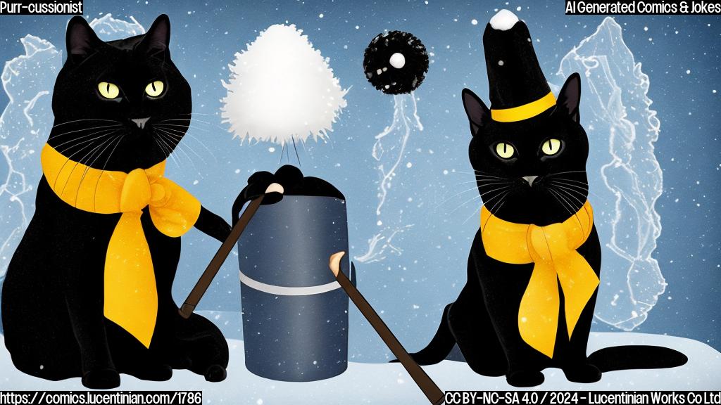 A cartoon of a sleek black cat wearing a miniature top hat and holding a drumstick, standing next to a weather map with a lake-effect snow system highlighted.