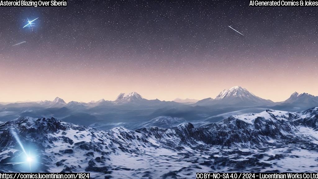 Illustrate a small, glowing meteorite streaking across a clear night sky with snow-capped mountains in the background and stars twinkling above. The meteorite should be surrounded by a faint trail of sparks.