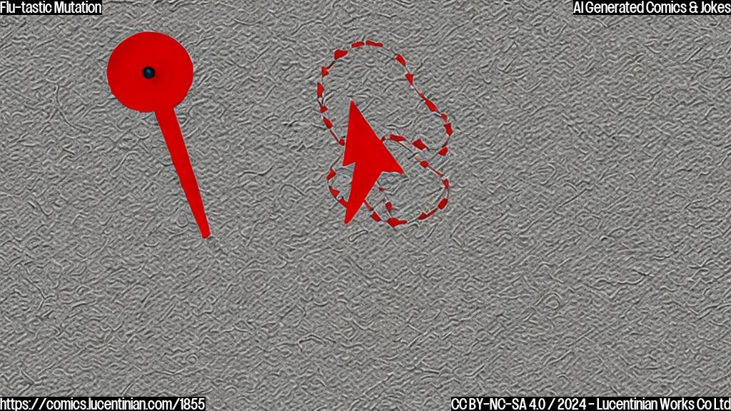 A cartoon of a single, bold red arrow pointing into a cell with a receptor protein on the surface, surrounded by a faint outline of a bird flu virus with a mutated shape. The background is a simple white or light gray color.