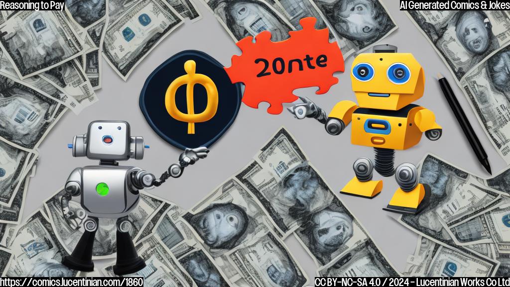 $200 a month for exclusive o1 reasoning model rendering of a cartoon robot with a puzzled expression and a calculator in hand, surrounded by stacks of bills and dollar signs.