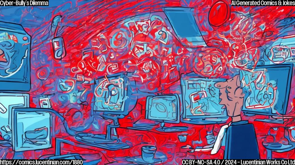 A cartoon of a person sitting at a computer, with a shocked expression on their face and a red "X" marked through their screen, surrounded by swirling lines and broken icons, symbolizing the disruption of online conversation.