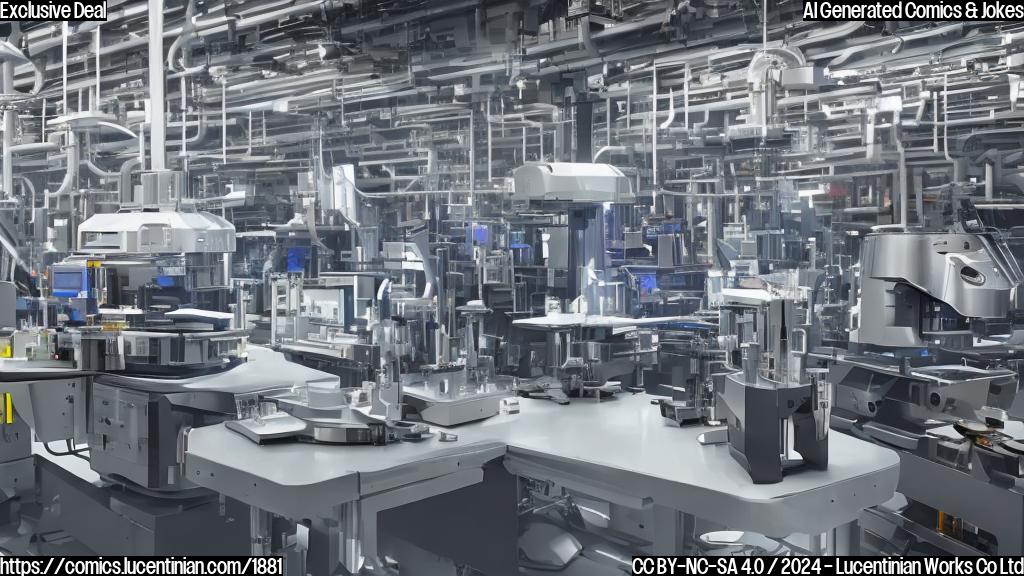 A futuristic factory with a large, high-tech foundry equipment in the background. A single, sleek smartphone prototype is placed on a workbench in front of it, with a subtle nod to TSMC's dominance in the industry.