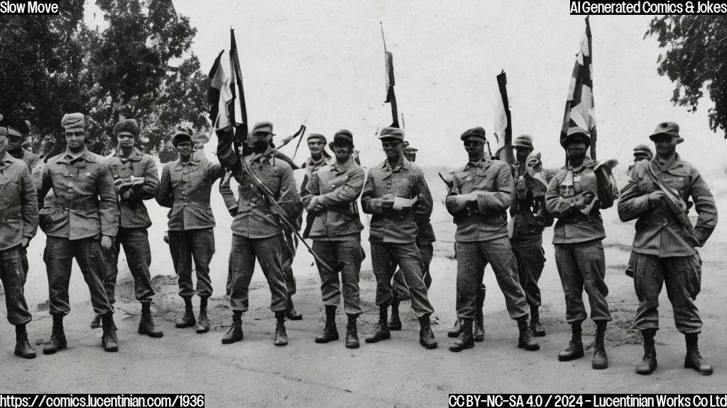 A group of soldiers in military attire, standing in front of a white line that marks the buffer zone, with a large "X" symbol over it. The soldiers are all looking determined and one of them is holding a megaphone.