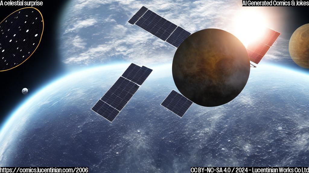 a pair of satellites with solar panels and communication equipment orbiting the earth, one of them has a malfunctioning eclipse creation system