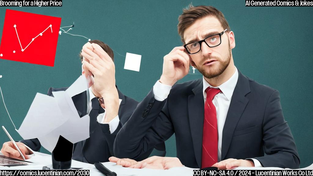 A person in a suit, sitting at a desk with a graph in front of them, looking stressed and overwhelmed. The graph should show a rapidly increasing price chart with a red "X" marked through it. The person's face should be tense and worried, with a hint of frustration in their expression.