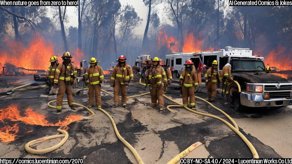 A large, fast-moving wildfire engulfed multiple homes in Malibu, forcing thousands to evacuate. A group of firefighters are shown standing in front of their vehicle, looking exhausted but determined as they prepare to tackle the next challenge.