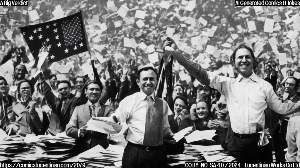 a smiling president with a pen in hand, surrounded by stacks of papers and people with their arms raised in relief, standing in front of a large American flag