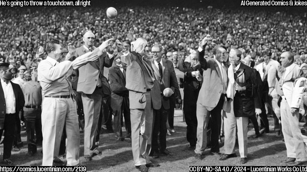 A man with a football on his shoulder standing next to a famous businessman and politician at a sports stadium with cheering crowds