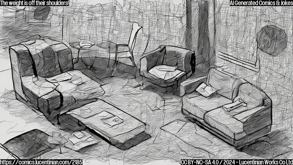 A cartoon-style illustration of a graph with a declining line, accompanied by a therapist's couch and two chairs, one for the graph and one empty. The graph has a worried expression, while the empty chair has a relieved look.