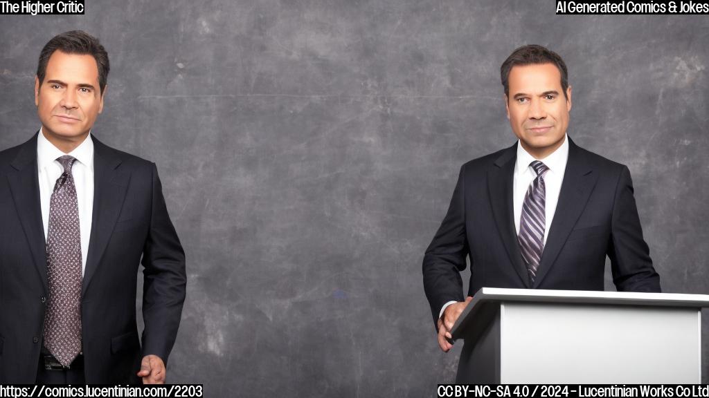 A middle-aged male news anchor with a serious expression, wearing a suit and standing in front of a podium, with a ladder leaning against it behind him. The background is a dark-colored wall with a subtle debate stage setup.