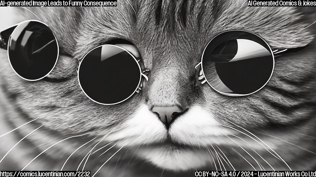 Generate an image of a cat wearing sunglasses and a surprised expression, with a cartoonish blur effect surrounding it.