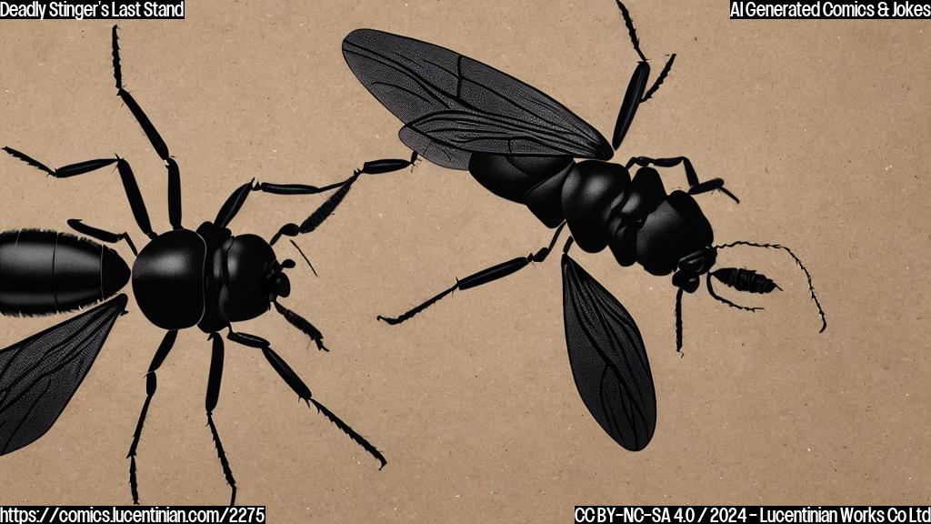 A large, black insect with a long stinger and distinctive white markings on its head is sitting alone in an empty nest, surrounded by packing materials, with a suitcase by its side.