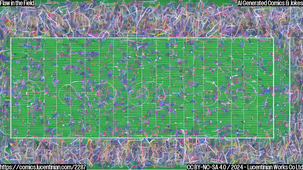 A large, abstract football field with wavy lines and fragmented goalposts. The team logos are scattered across the field, some of them overlapping or fading into each other. In the background, there's a subtle gradient indicating a playoff bracket, with numbers and letters connecting the teams in various configurations. The overall design should convey the chaos and unpredictability of the College Football Playoff system.