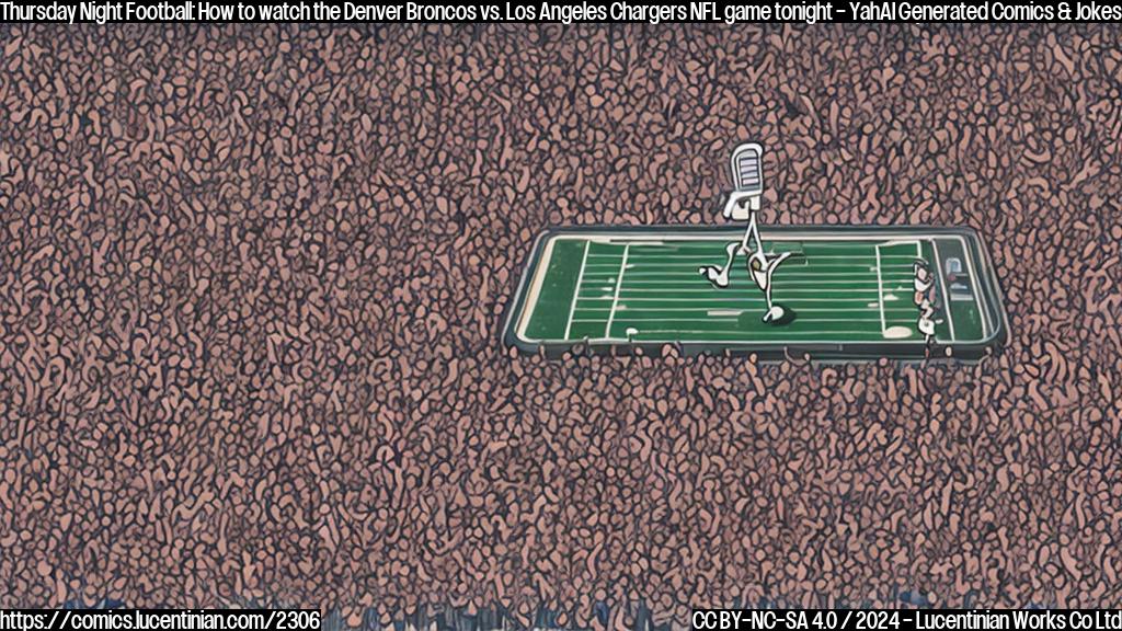 a cartoon of a person holding a microphone on top of a football field with stairs leading up to it, surrounded by excited fans in the stands